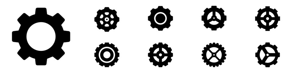 Gears collection. Gear settings icons. Set of black gear wheels. Gear icon vector set. clockwork illustration sign collection. Mechanics symbol. EPS 10