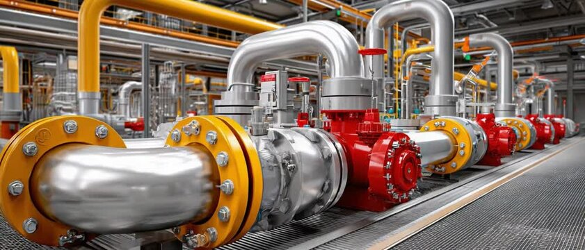 Industrial Pipe Network: A network of industrial pipes and valves showcases the complexity and precision of modern engineering, essential for the safe and efficient flow of resources. 