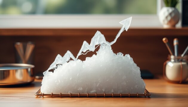 Business growth chart made of ice cubes on wooden table indoors  