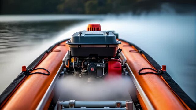 A rescue boats engine with steam rising indicating recent activity demonstrating the urgency and readiness required during flood rescues.