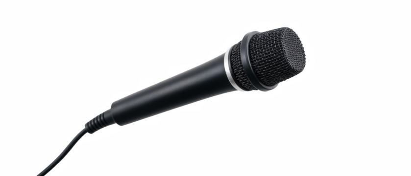 Professional microphone black color audio equipment recording device sound technology music production studio gear vocal performance
