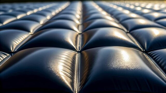 Rows of inflated black cushions creating textured surface