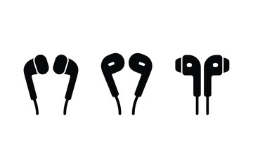 Three different styles of earphones isolated on white background