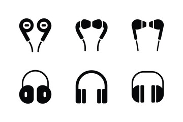 Various types of headphones isolated on white background 