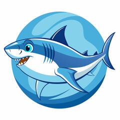 In ocean Great White Shark line art on white background