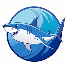 In ocean Great White Shark line art on white background