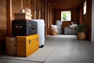 Spacious Storage Unit Interior with Cardboard Boxes and Luggage