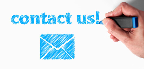 Hand Drawing Contact Us Sign And Email Icon