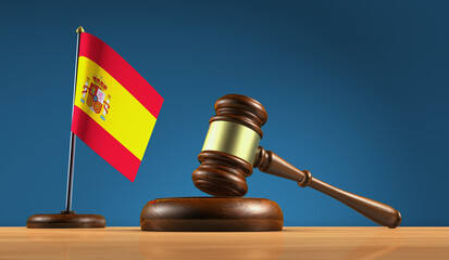 Spanish Laws Legal System And Justice Concept With Spain Flag And Judge Gavel
