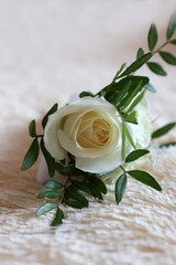 White bouquet of roses. Preparation for the wedding.