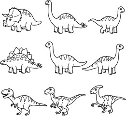 Adorable Dinosaur Illustrations Coloring Pages Featuring Triceratops, Brachiosaurus, Stegosaurus, and More!
