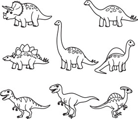 Adorable Dinosaur Illustrations Coloring Pages Featuring Triceratops, Brachiosaurus, Stegosaurus, and More