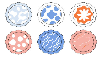 Set of Six Abstract Decorative Circles with Scalloped Edges