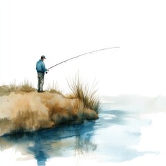 Watercolor painting of a fisherman