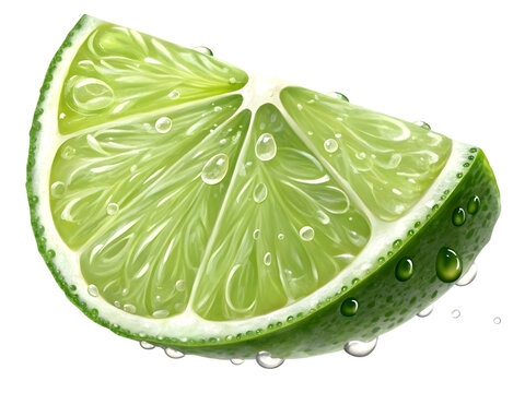 Fresh Lime Wedges with Water Drops Isolated on White Background