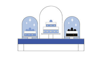 Three Cakes Under Glass Domes on Display