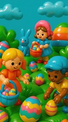 Obraz premium Colorful Easter egg hunt illustration.