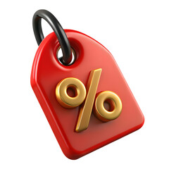 Glossy red price tag with gold percentage symbol for sale promotion and discount