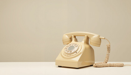 Vintage rotary telephone on a plain background with neutral tones  