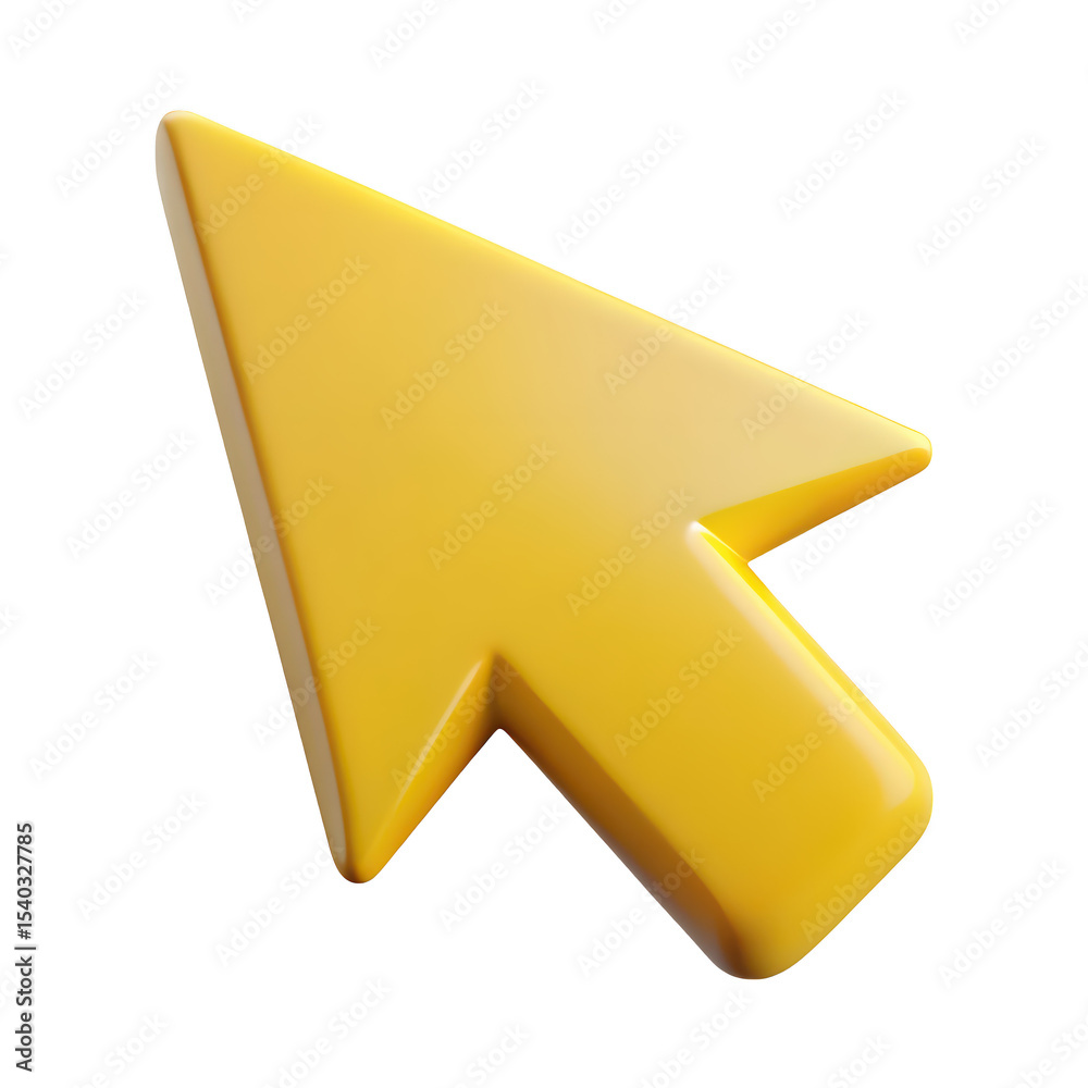 Fototapete glossy yellow computer cursor arrow pointing towards the upper right on black background