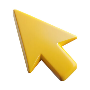 Glossy yellow computer cursor arrow pointing towards the upper right on black background
