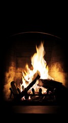 Cozy fireplace with burning logs