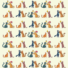 Seamless pattern of two cute cat playing together.