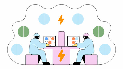 Collaborative Data Analysis Two Scientists Working Together