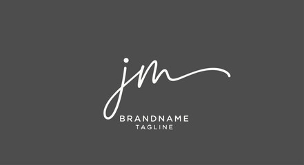 Elegant Signature-Style JM Logo with Brandname and Tagline on Dark Gray Background