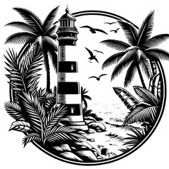 lighthouse and palm trees