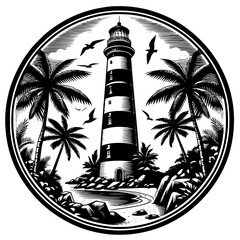 lighthouse and palm trees