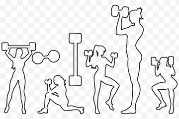Vector silhouettes collection of active women people doing fitness exercises eps 10