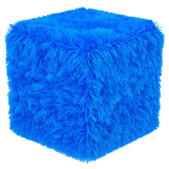 Fototapeta premium Blue abstract fluffy cube. 3d design element isolated on white background.