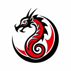 Red Chinese dragon tattoo vector design illustrating a tribal fire silhouette or floral ornament