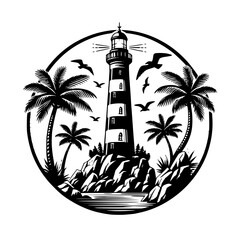 lighthouse and palm trees