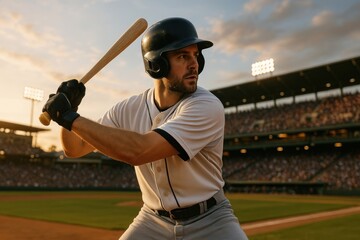 Focused baseball player ready.