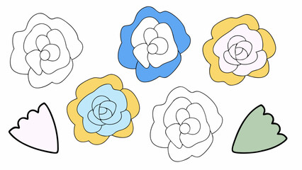 Cute Pastel Floral Illustrations, Coloring Book Style