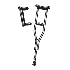 Vintage silhouette illustration of two crutches on a white background for medical and healthcare purposes