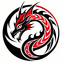 Here is a powerful tribal dragon vector illustration with a black silhouette of its head and tail, perfect for a mascot design or tattoo art