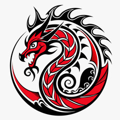 Vibrant red or striking black dragon tattoo designs, often in tribal or vintage styles, symbolize powerful art and nature's fiery elegance