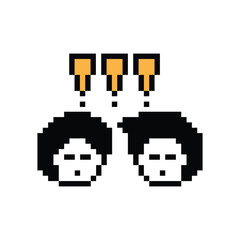 Obraz premium Cute pixel cartoon character man notice with exclamation mark decoration 8 bit male boy surprise idea exclamation alert cartoon pixel video game 8bit png vector.