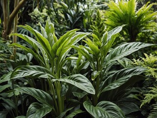 Obraz premium Close-up of lush green plants in a botanical garden