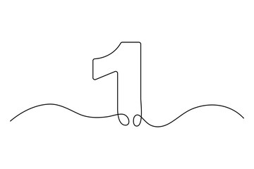 Continuous line vector design of number 1 with editable outline format
