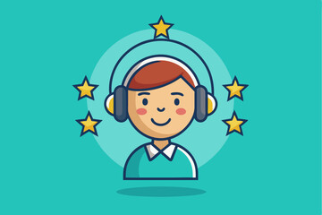 Cartoon businessman with a brilliant idea speech bubble, smiling in his office