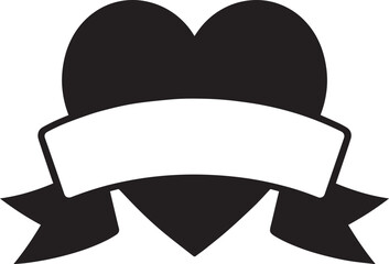 Heart with Blank Ribbon Banner Silhouette in Black | Love Badge Illustration Vector Format
