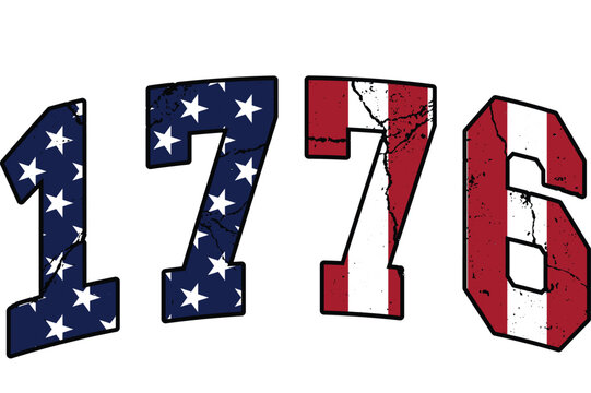 1776 with american flag design isolated on transparent background