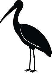 Asian Openbill silhouette vector art illustration and minimal black and white design