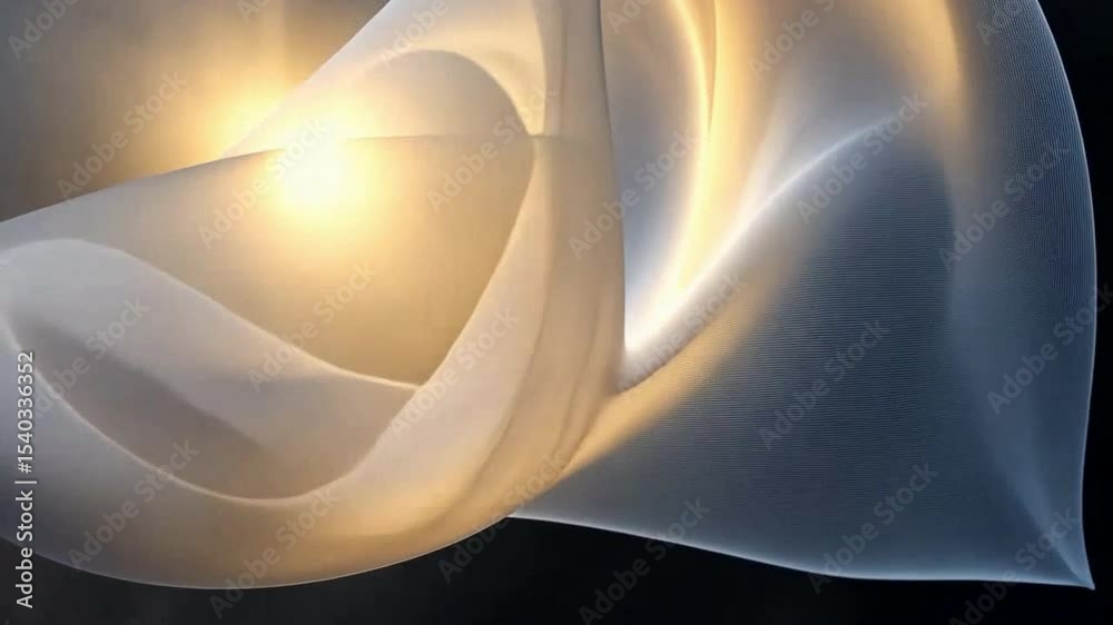 Poster abstract serenity: a tranquil composition of flowing, translucent fabric, illuminated by soft light,