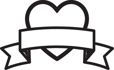 Heart with Blank Ribbon Banner Silhouette in Black | Love Badge Illustration Vector Format