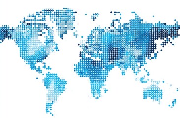 Fototapeta premium Abstract blue-dot world map illustrating global connectivity for business and travel-related graphic designs.